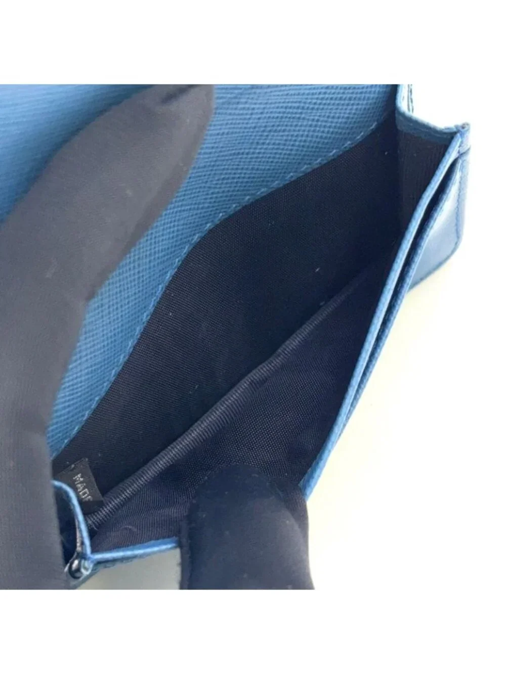 Prada Saffiano Metal Logo Leather Blue Card Case Gold - Picture 4 of 13